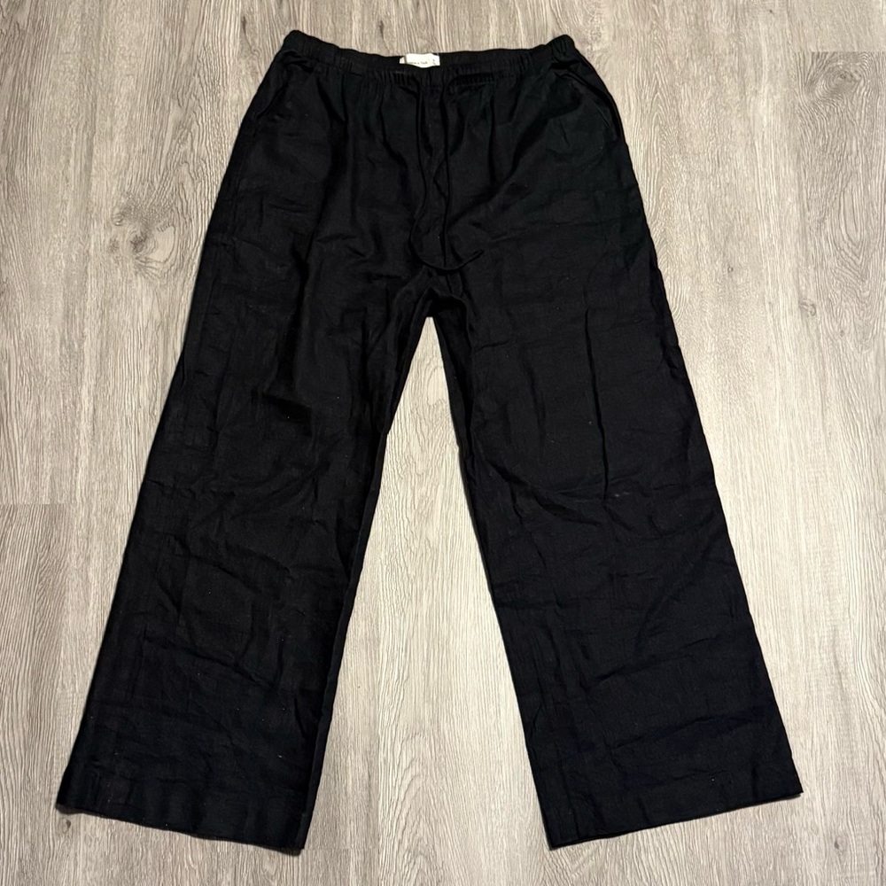 Abercrombie Linen Blend Wide Leg Pant in Black